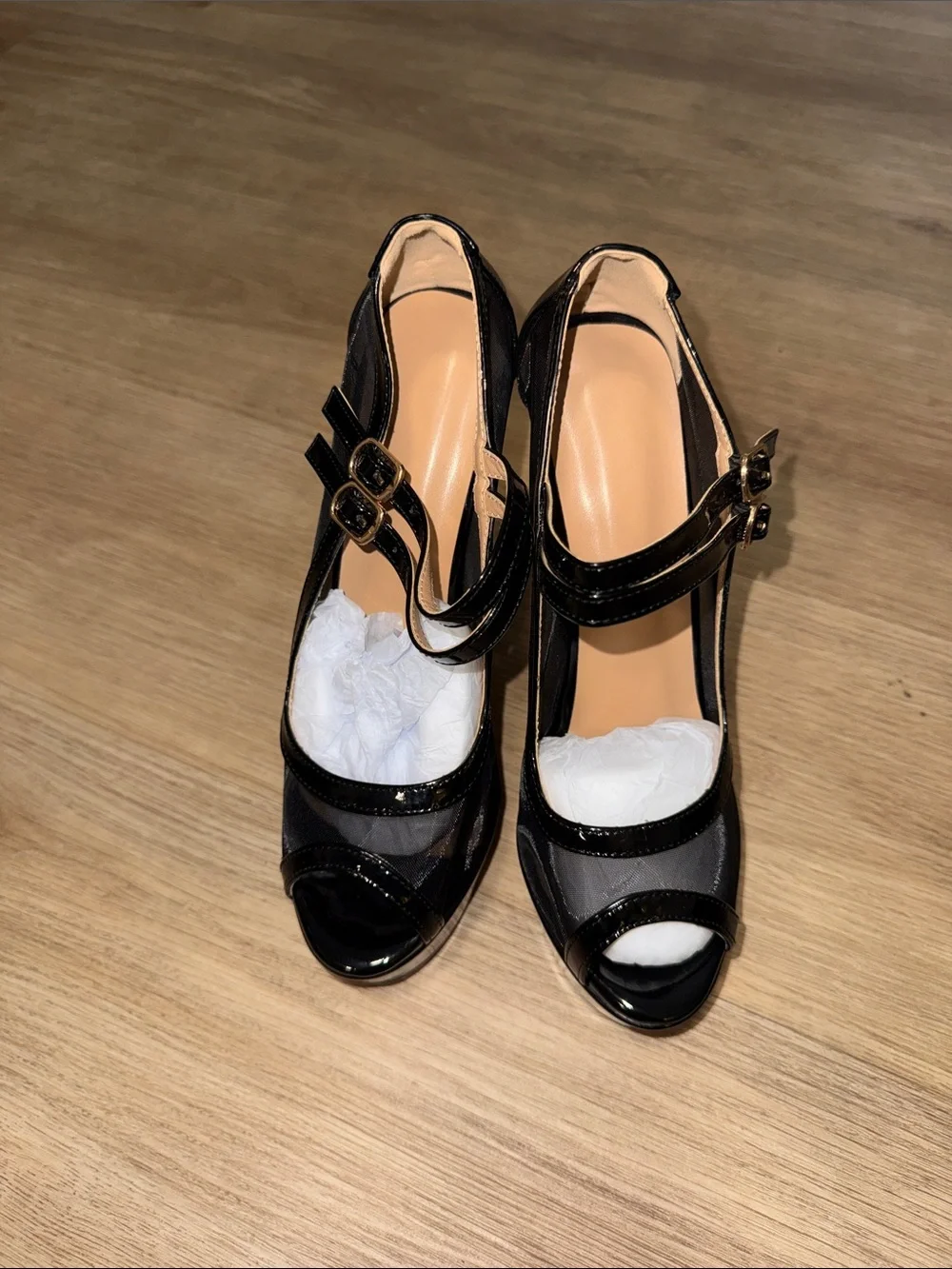 Black Platform Mary Jane Heels with Gold Buckles
